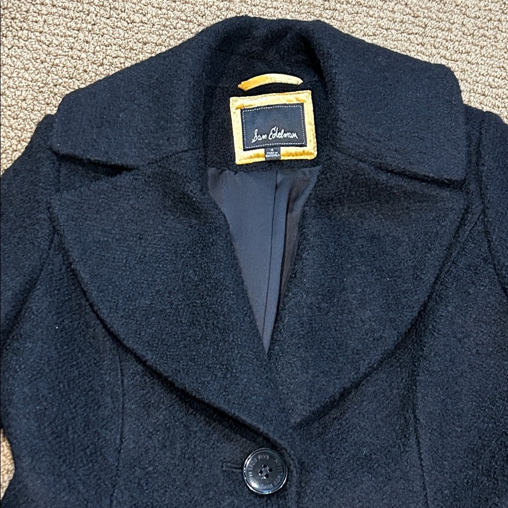 Sam Edelman A-line Textured Wool Blend Double Button Coat size 4 Black - Picture 6 of 17